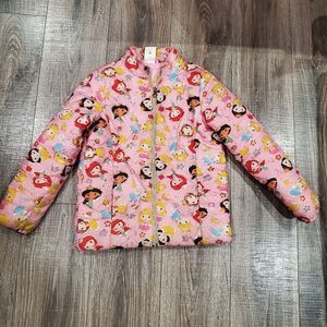 Girls Disney Jacket Size 7-8 Princess Pink Puffer Jacket for Kids